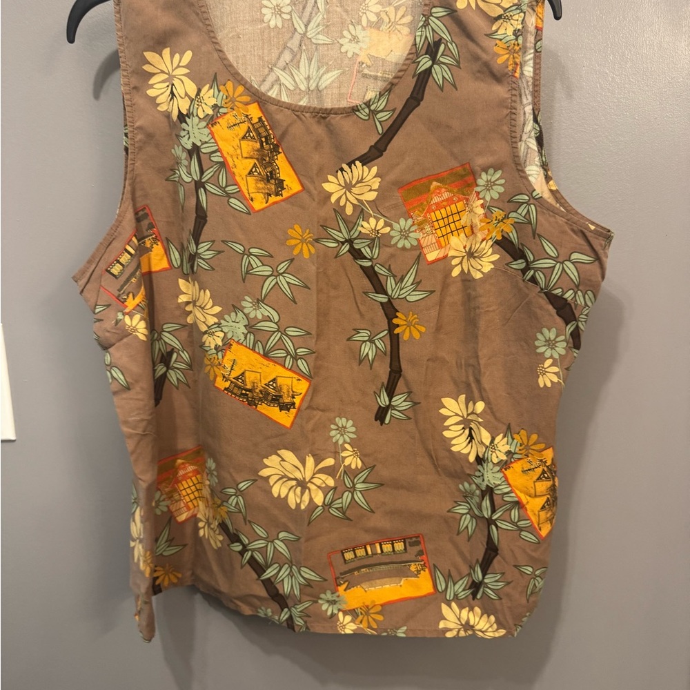 Vintage-Inspired Floral and Scenic Print Tank Top